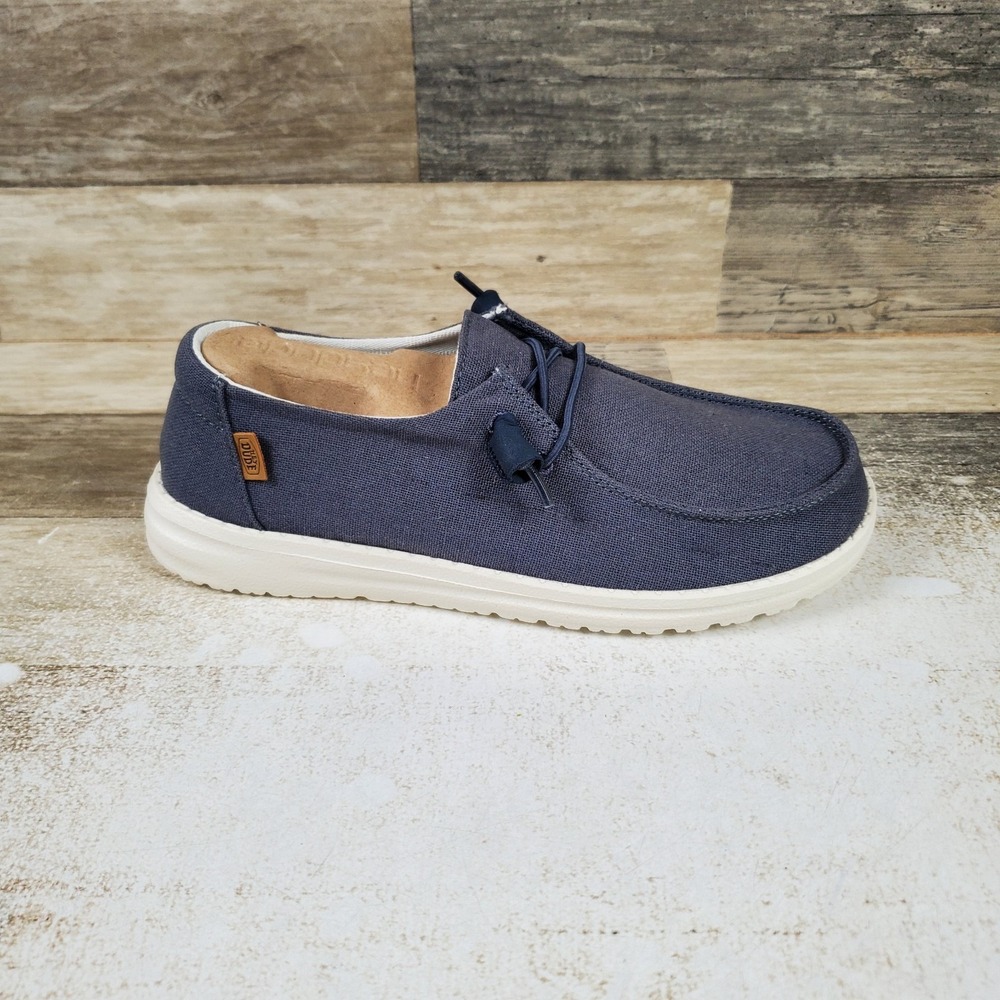 Hey Dude Wendy Chambray Womens Loafer Shoes Sz 7 Navy Comfort Slip On Round Toe